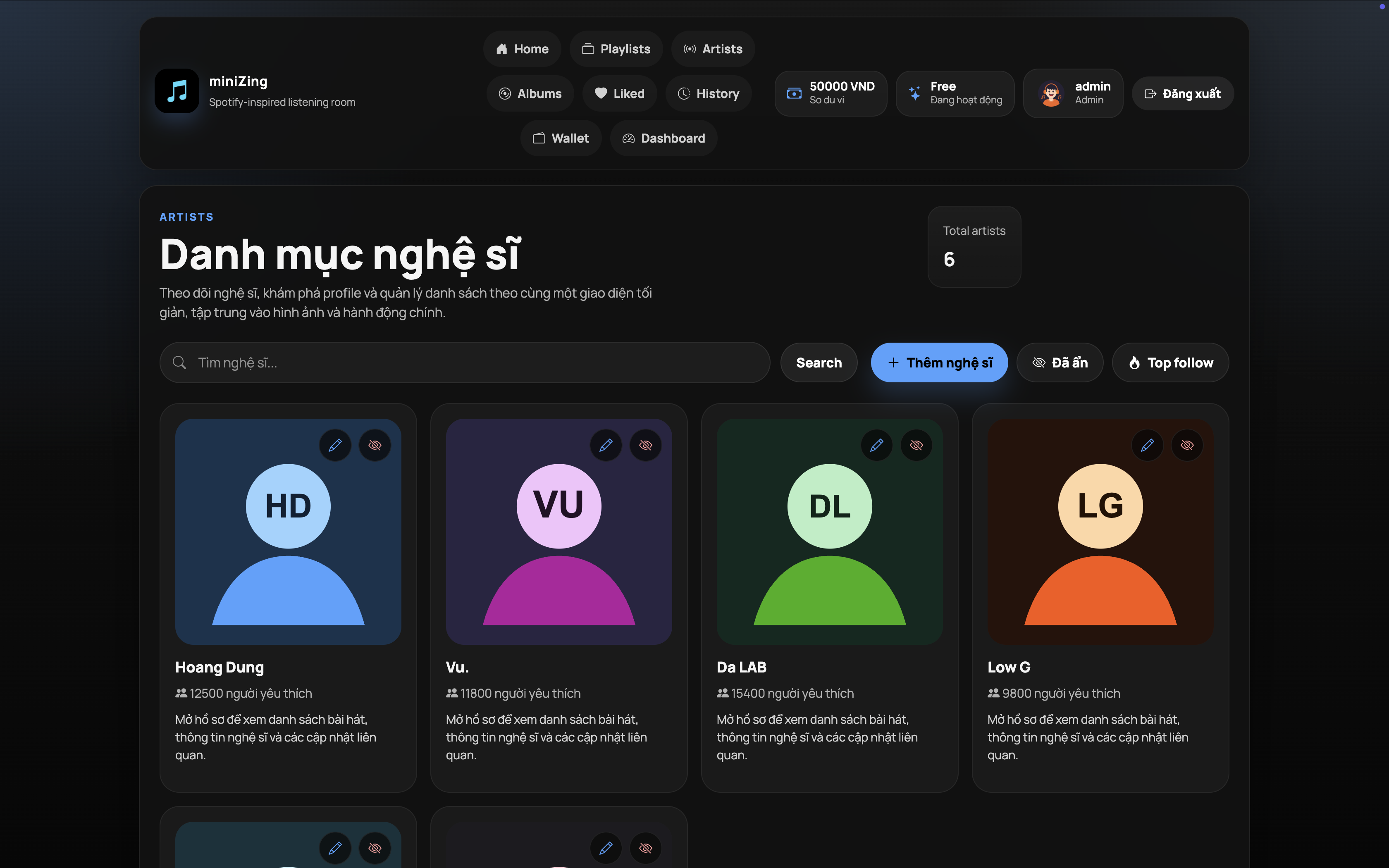 Music Web artist catalog page