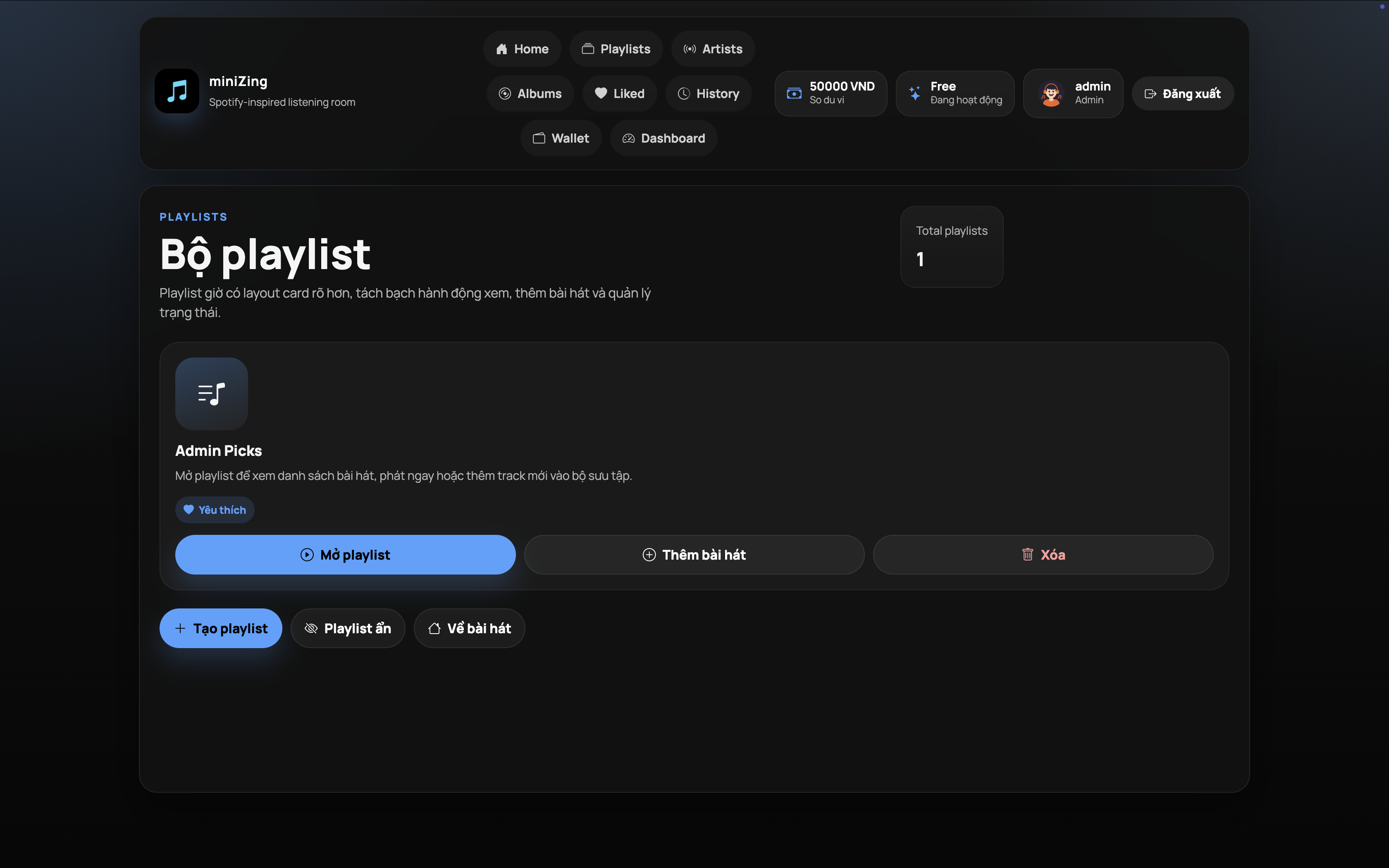 Music Web playlist management page