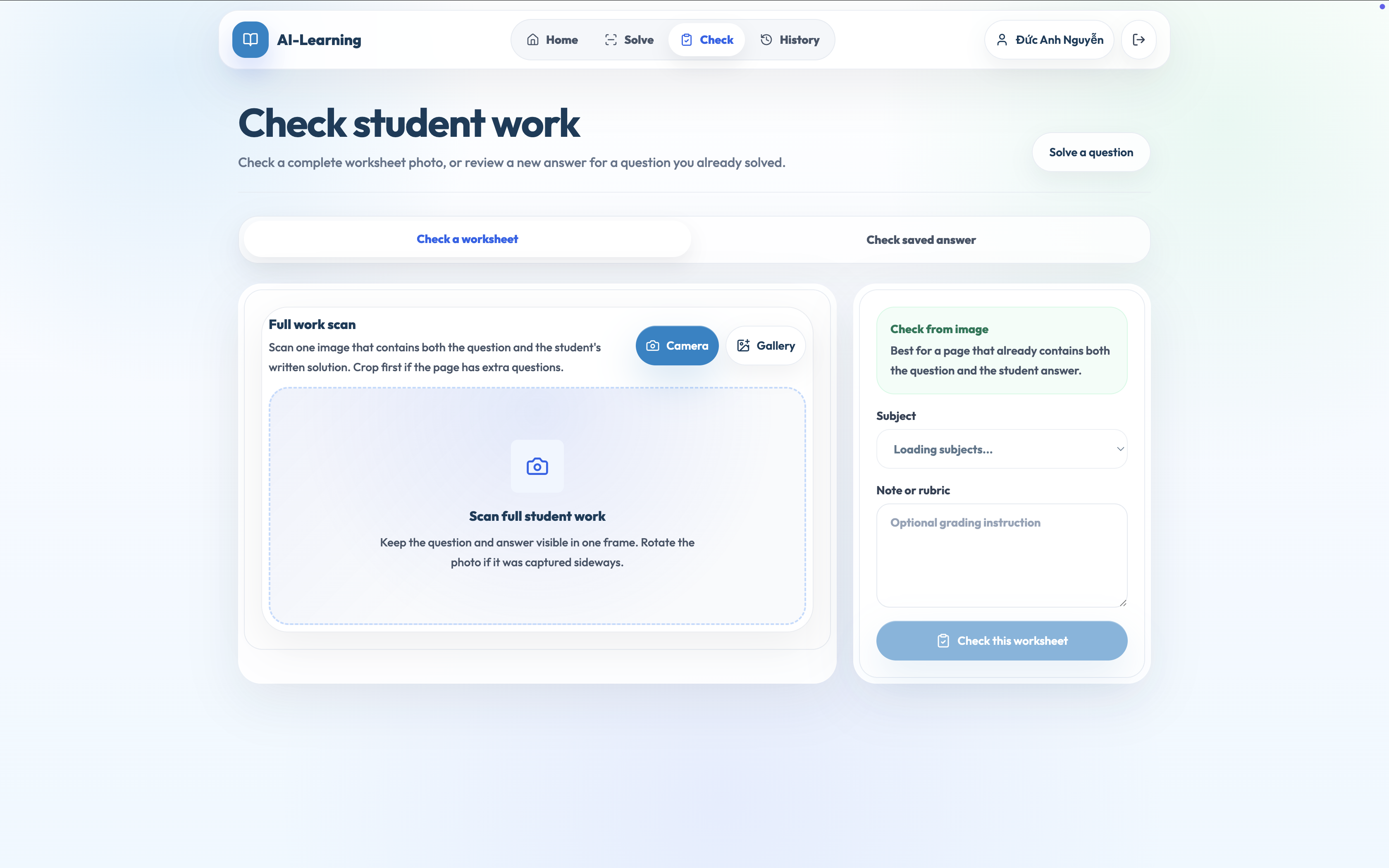 Check student work upload screen