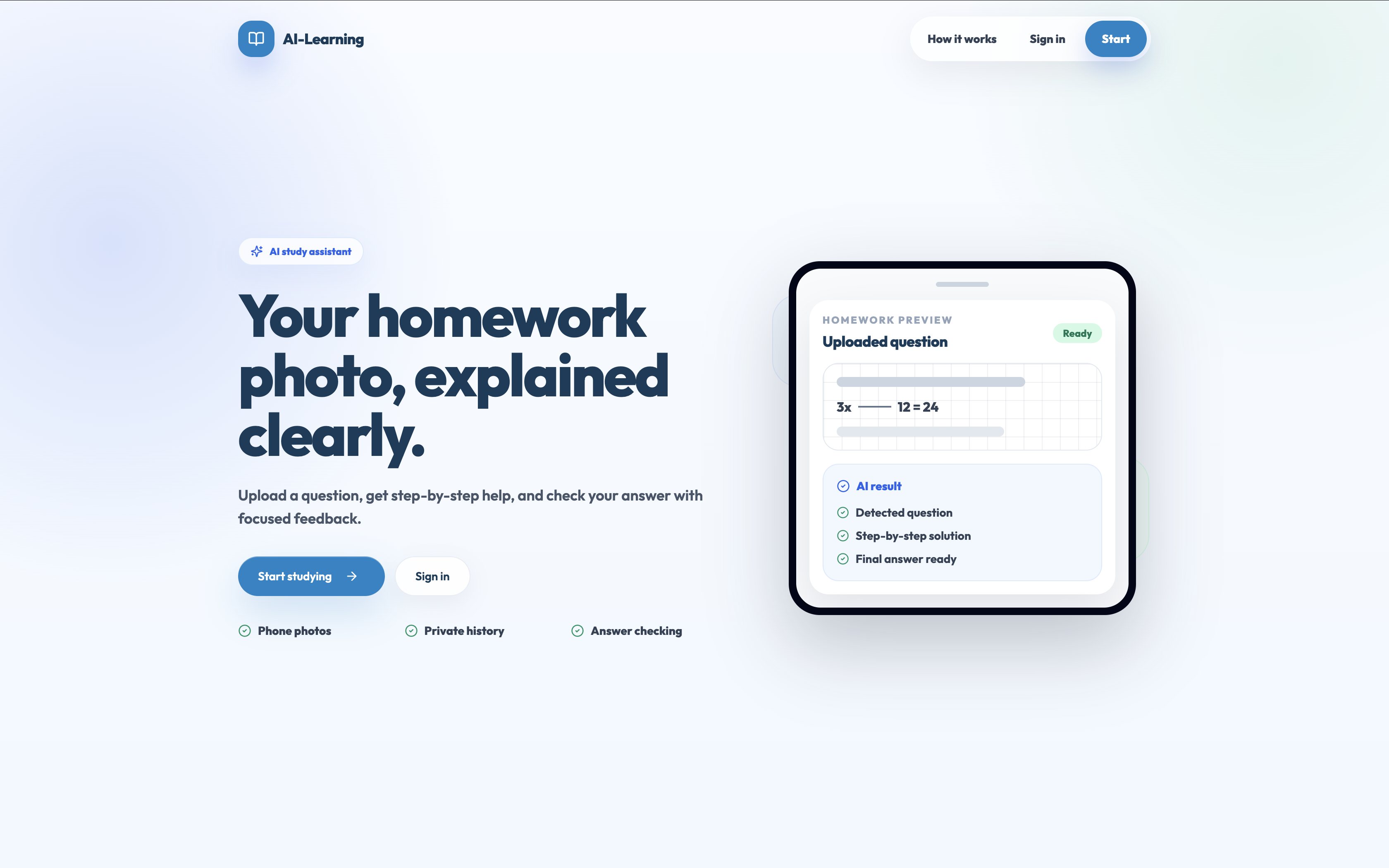 AI-Learning landing page preview